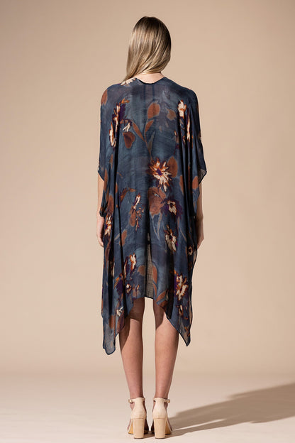 Airy Teal Floral Kimono