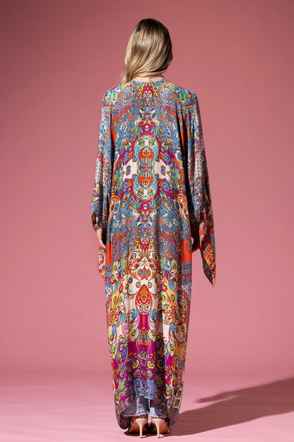 Long Kimono Cardigan with Vibrant Color