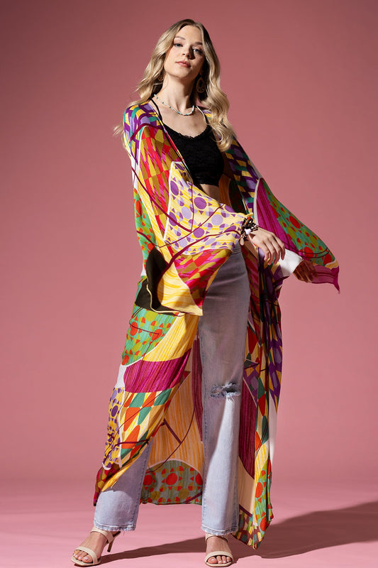 Vibrant Geometric Maxi Kimono