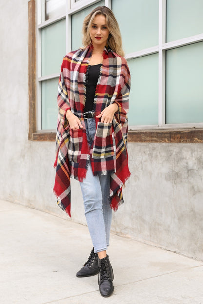 Classic Plaid Pocket Poncho Ruana