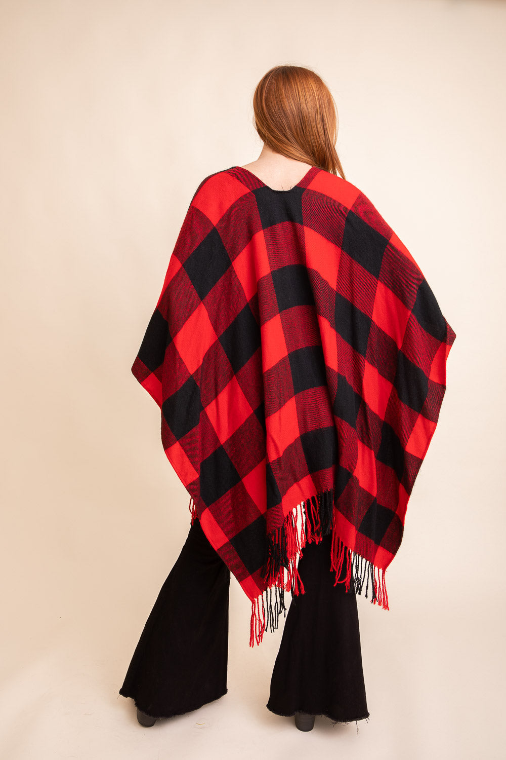 Buffalo Check Tassel Poncho