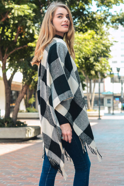 Buffalo Check Tassel Poncho