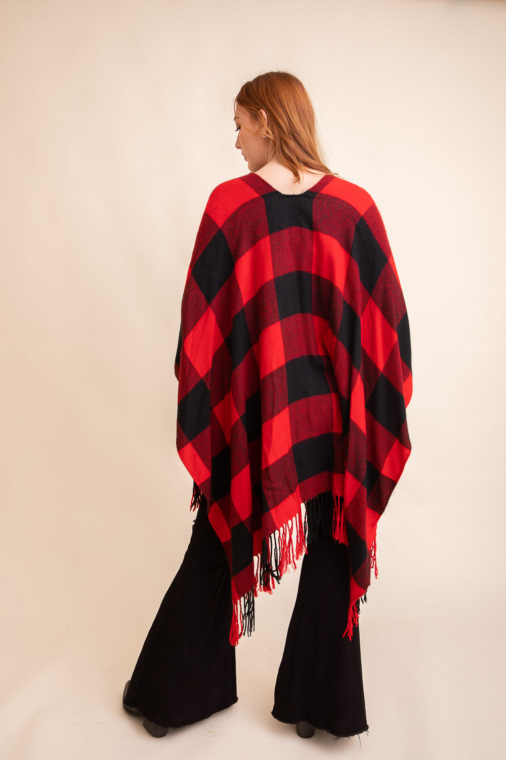 Buffalo Check Tassel Poncho