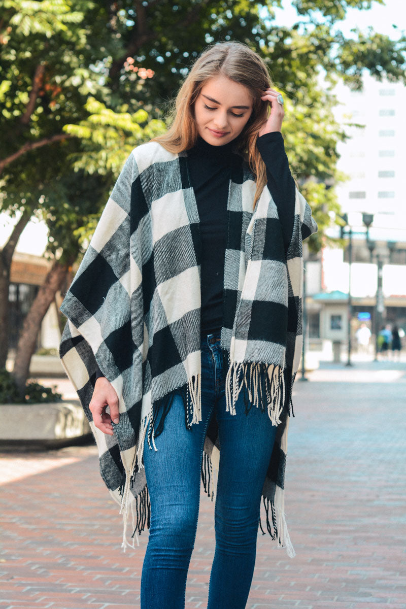 Buffalo Check Tassel Poncho