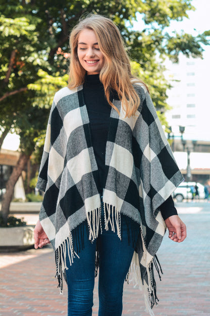 Buffalo Check Tassel Poncho