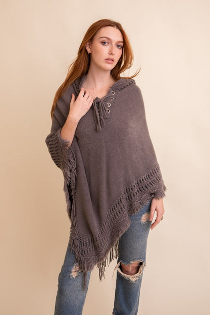 Classic Knit Hooded Poncho