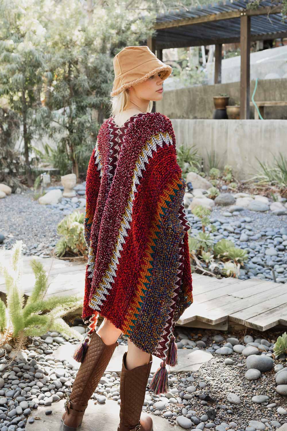 Colorful Crochet Patterned Ruana Poncho