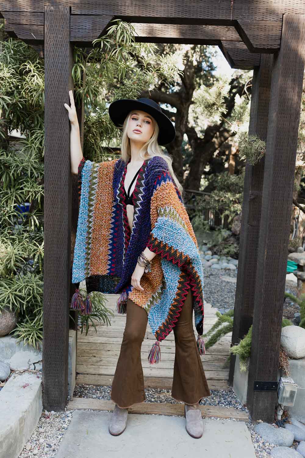 Colorful Crochet Patterned Ruana Poncho