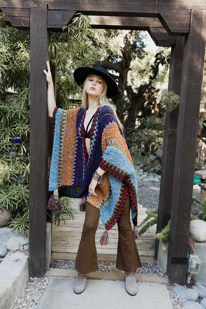 Colorful Crochet Patterned Ruana Poncho