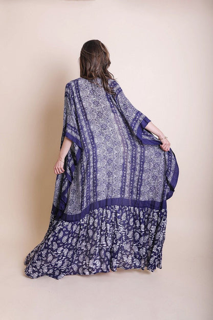 Maxi Ruffle Dress Cardigan Paisley Kimono Duster