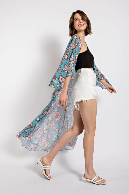 Long Sleeves Flower Kimono Duster