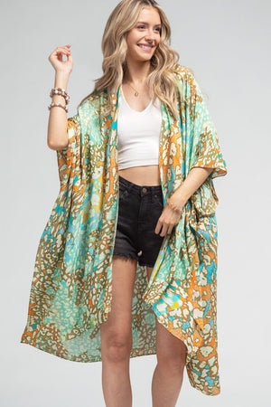 Kimono Cardigan with Bohemian Accent Paisley Flower Beige Pink Soft Robe Spring Vibe for Spring summer