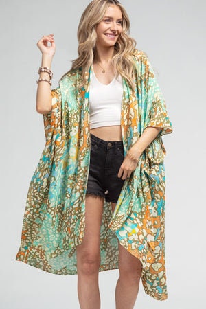 Paisley Kimono Cardigan with Bohemian Accent Gray Ombre Sleeves for Spring summer