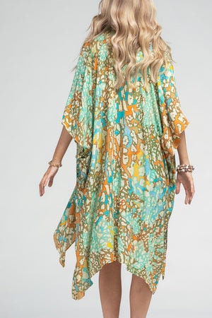 Paisley Kimono Cardigan with Bohemian Accent Gray Ombre Sleeves for Spring summer