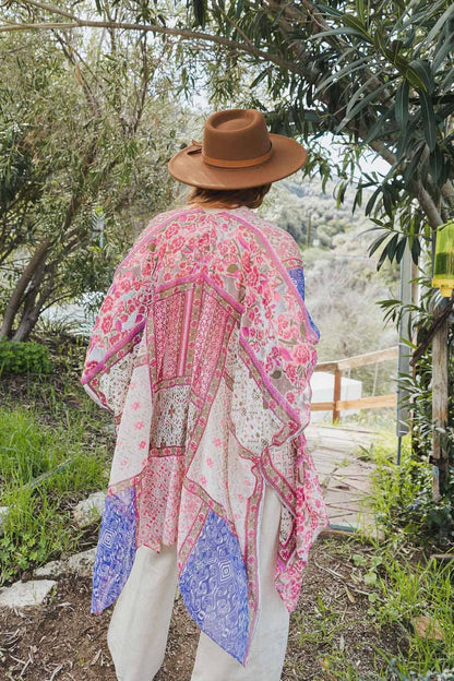 Spring Velvet Burnout Kimono with Boho Pattern
