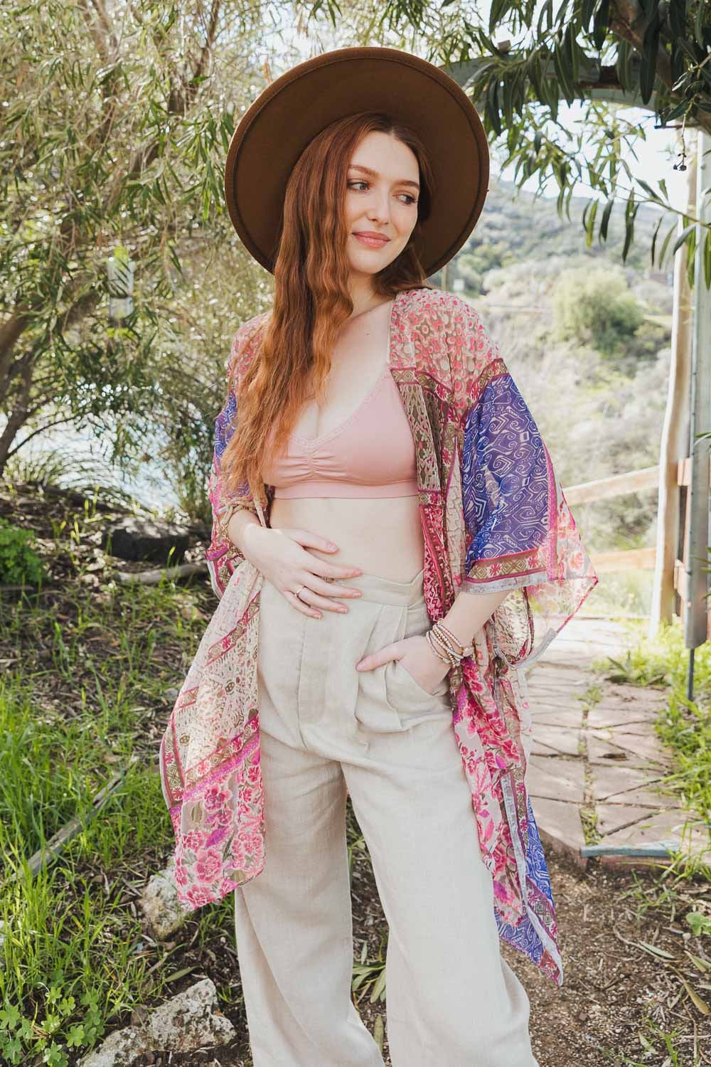 Velvet Burnout Kimono with Boho Pattern