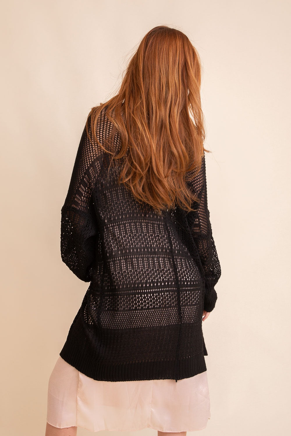 Black Knit Netted Cardigan Kimono Duster