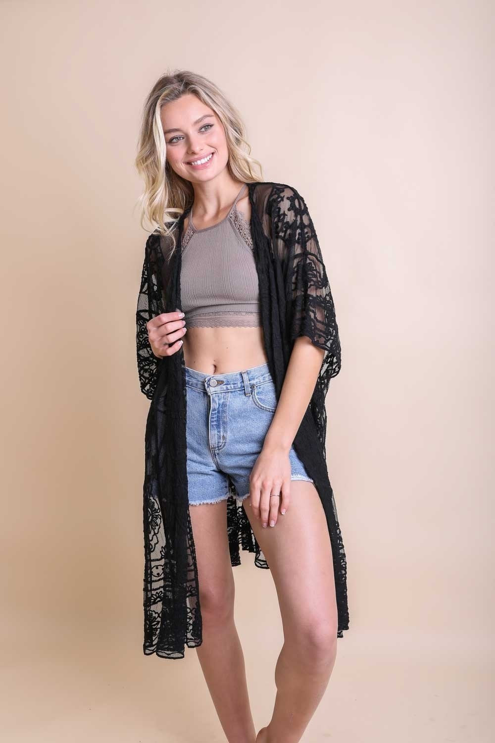 Black Lace Kimono Robe