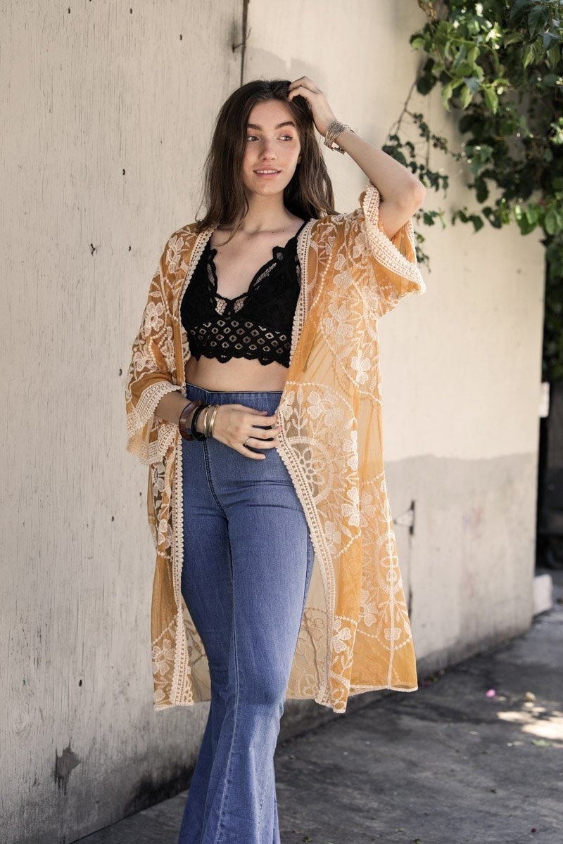 Orange Lace Kimono Duster Crochet Lace