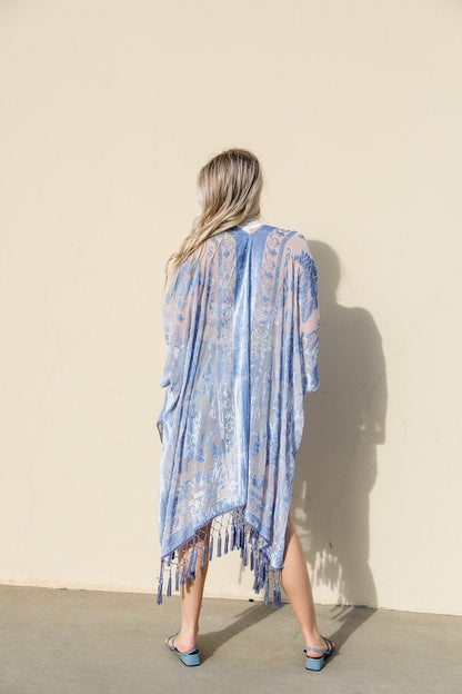 Lilac Velvet Burnout Kimono with Tapestry Pattern and Tassel