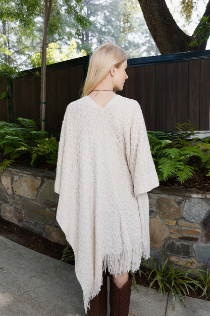 Ivory Beige Cozy Embroidered Tasseled Wrap