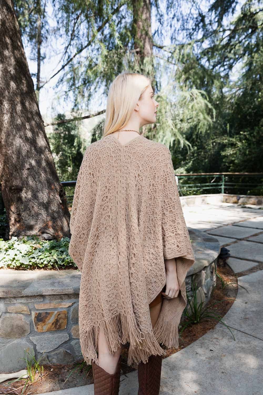 Ivory Beige Cozy Embroidered Tasseled Wrap