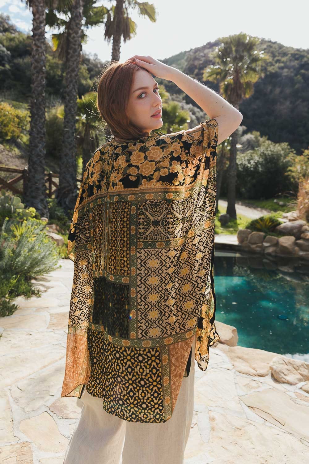 Velvet Burnout Kimono with Boho Pattern