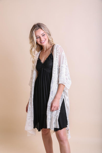 Black Lace Kimono Robe