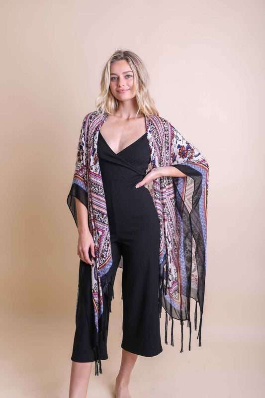 Boho Purple Tassel Kimono Duster