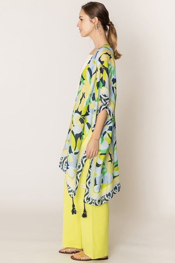 Lemon and Floral Print Kimono Poncho