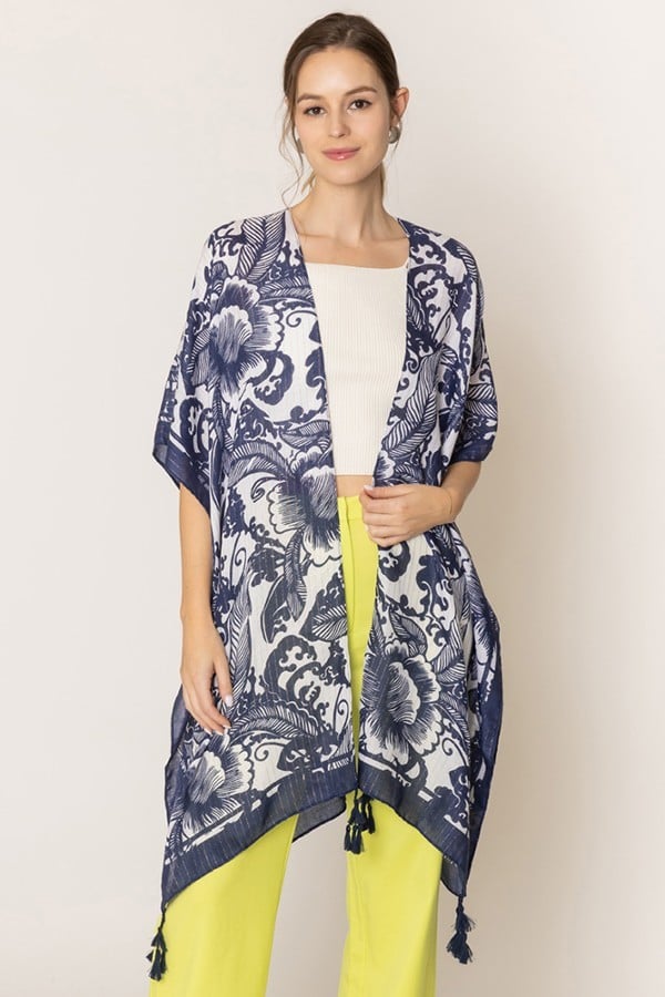 Two Tone Mixed Pattern Print Kimono