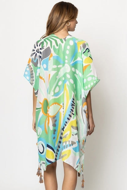 Tropical Floral Patterned Cover Up Kimono Poncho