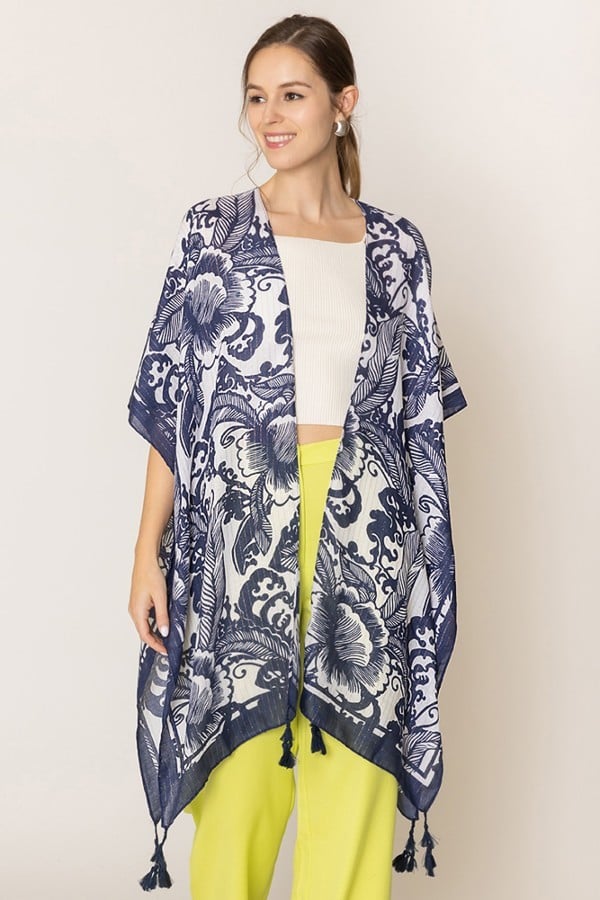 Two Tone Mixed Pattern Print Kimono