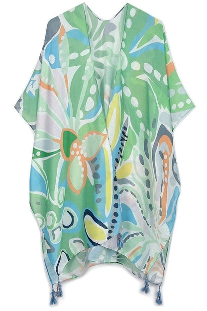 Tropical Floral Patterned Cover Up Kimono Poncho