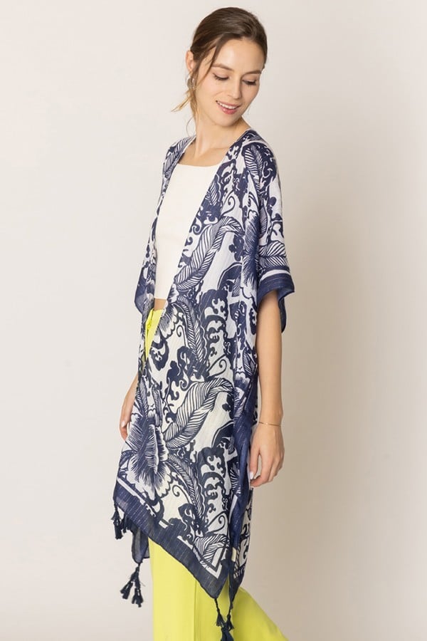 Two Tone Mixed Pattern Print Kimono