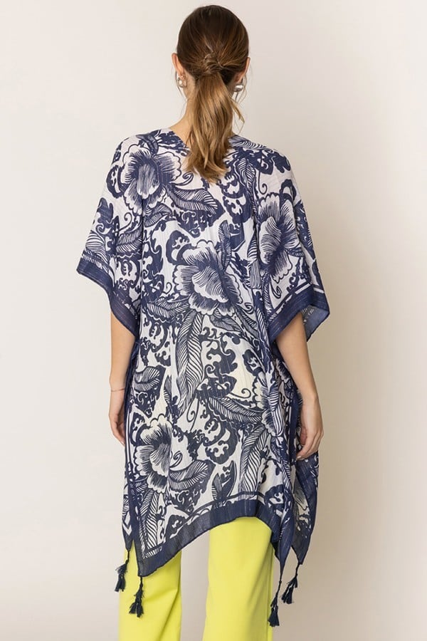 Two Tone Mixed Pattern Print Kimono