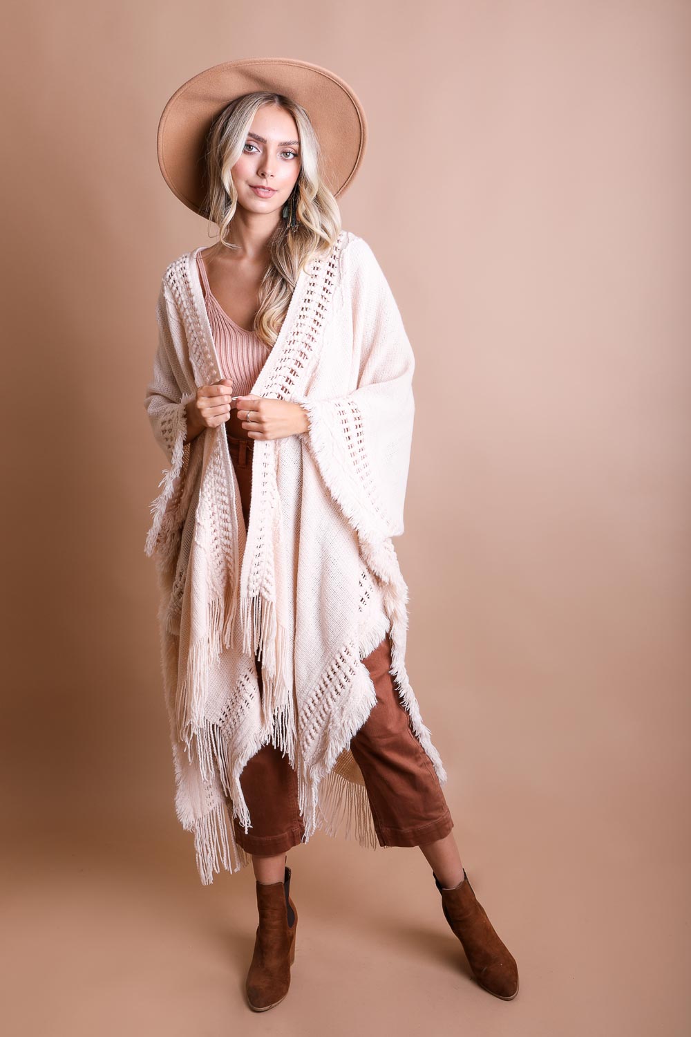 Beige Soft Ruana Poncho