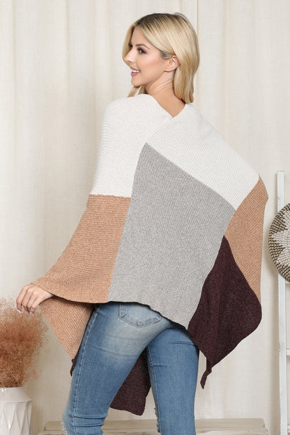 Colorblock Plaid Cardigan Poncho