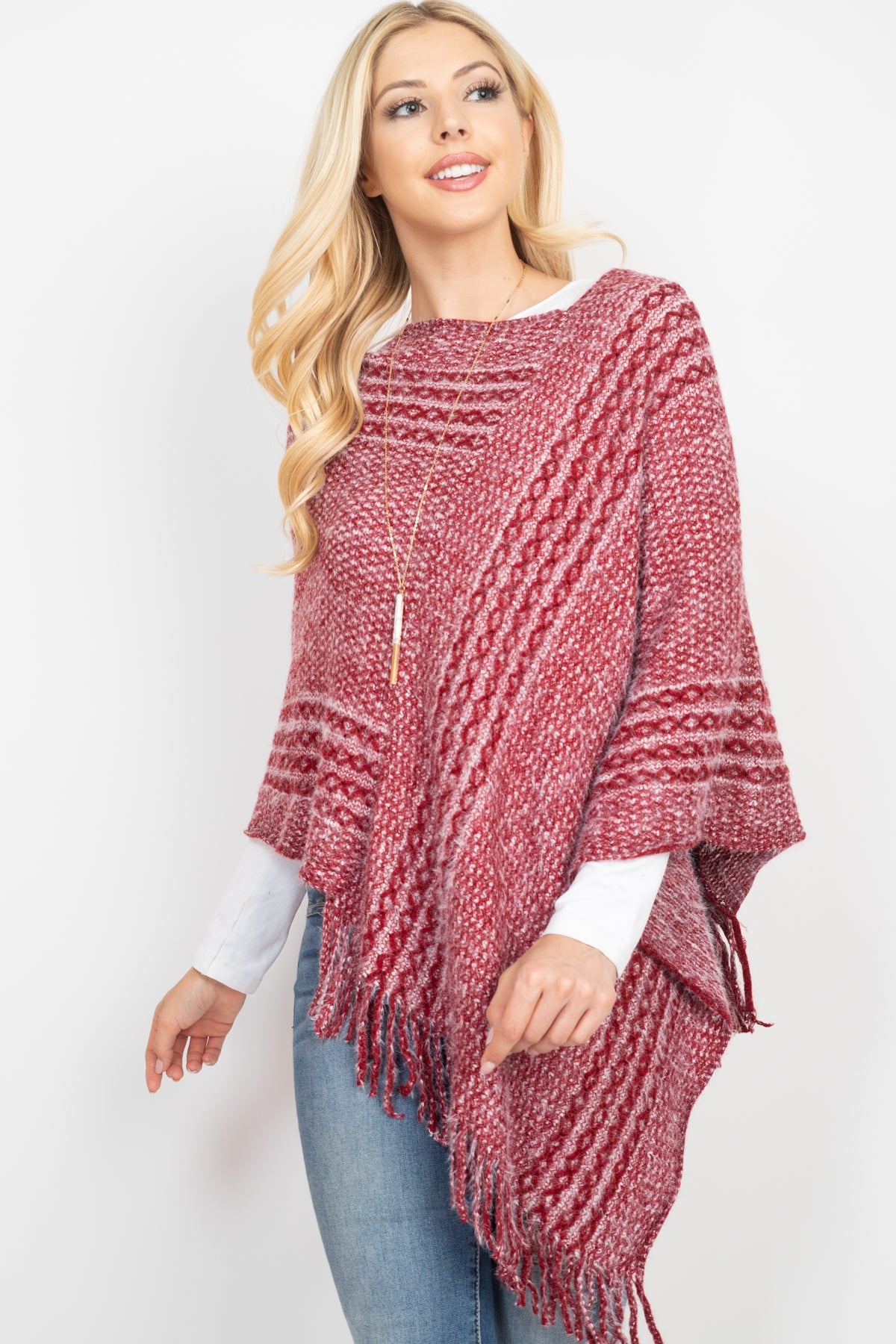 Red Knitted Cardigan Poncho