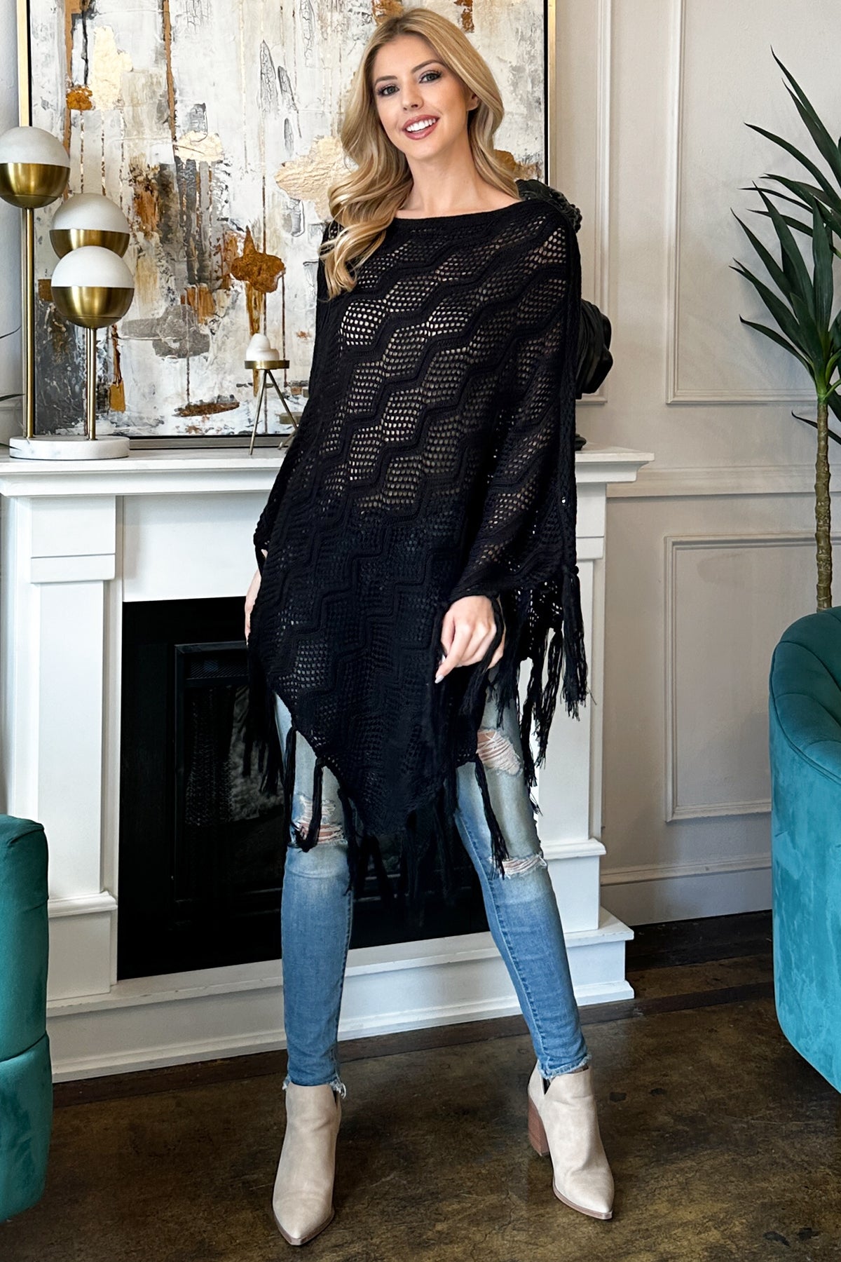 Netted Knit Cardigan Poncho