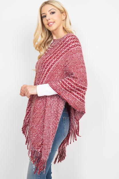 Red Knitted Cardigan Poncho