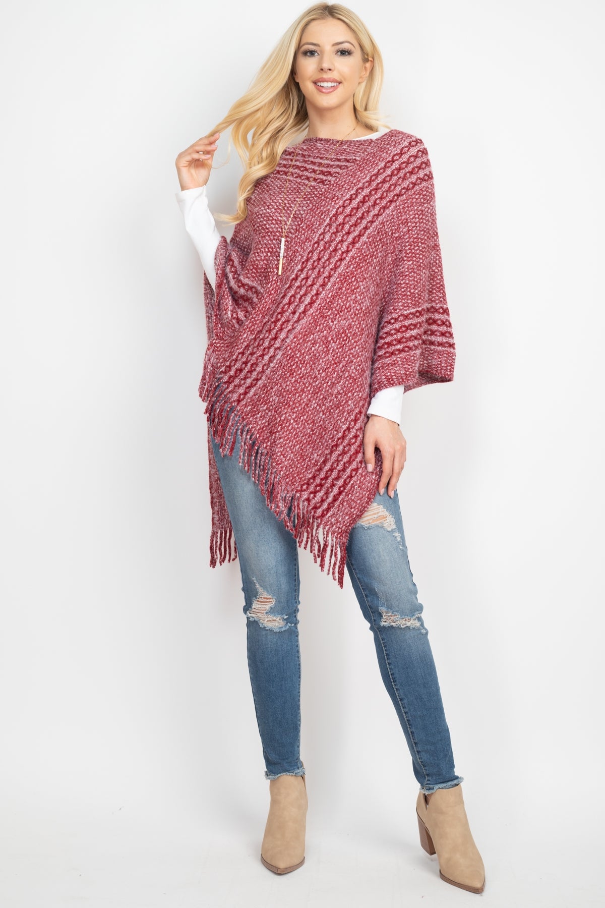 Red Knitted Cardigan Poncho