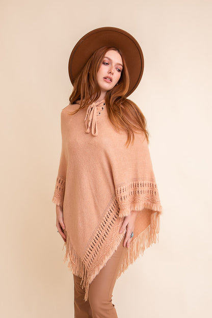 Classic Knit Hooded Poncho