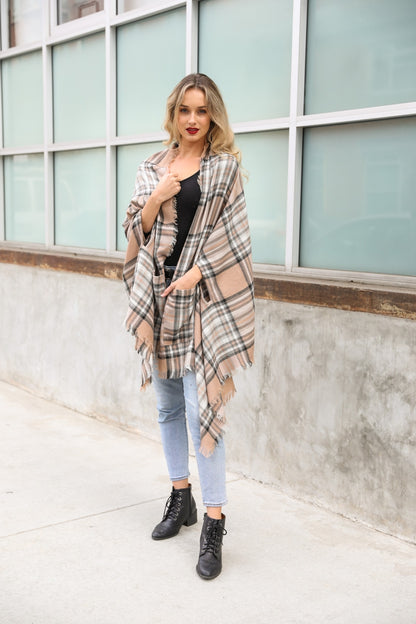 Classic Plaid Pocket Poncho Ruana