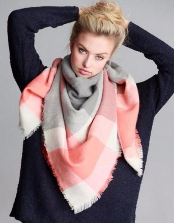 Pink and deals gray plaid scarf