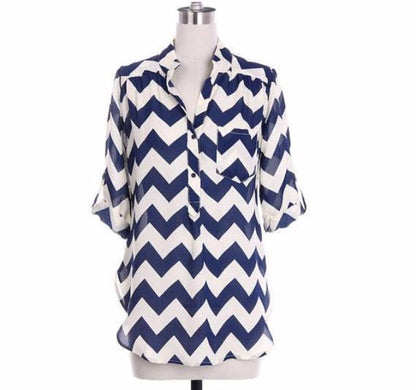 Navy Chevron Blouse - Bean Concept - Etsy