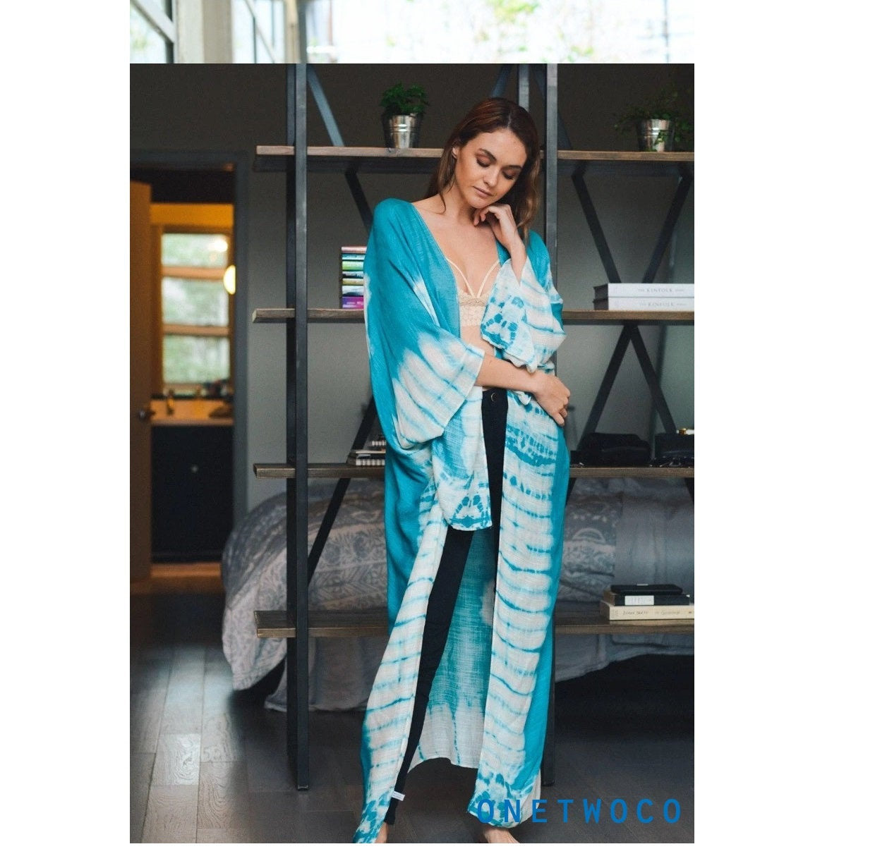 Buy Black Tie Dye Open Front Kimono Three-Quarter Sleeves
