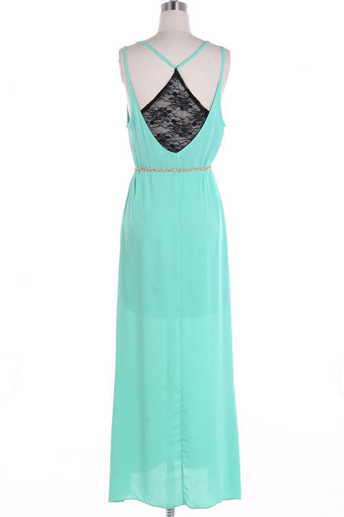 Chiffon Maxi Dress with Black Lace Back