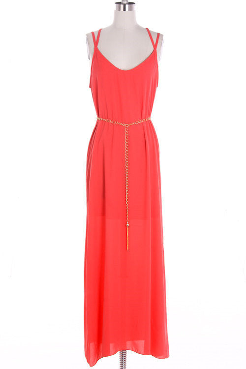 Maxi Coral Dress with Lace Back