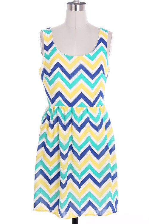 Chevron Dress - Navy Green Yellow Zigzag